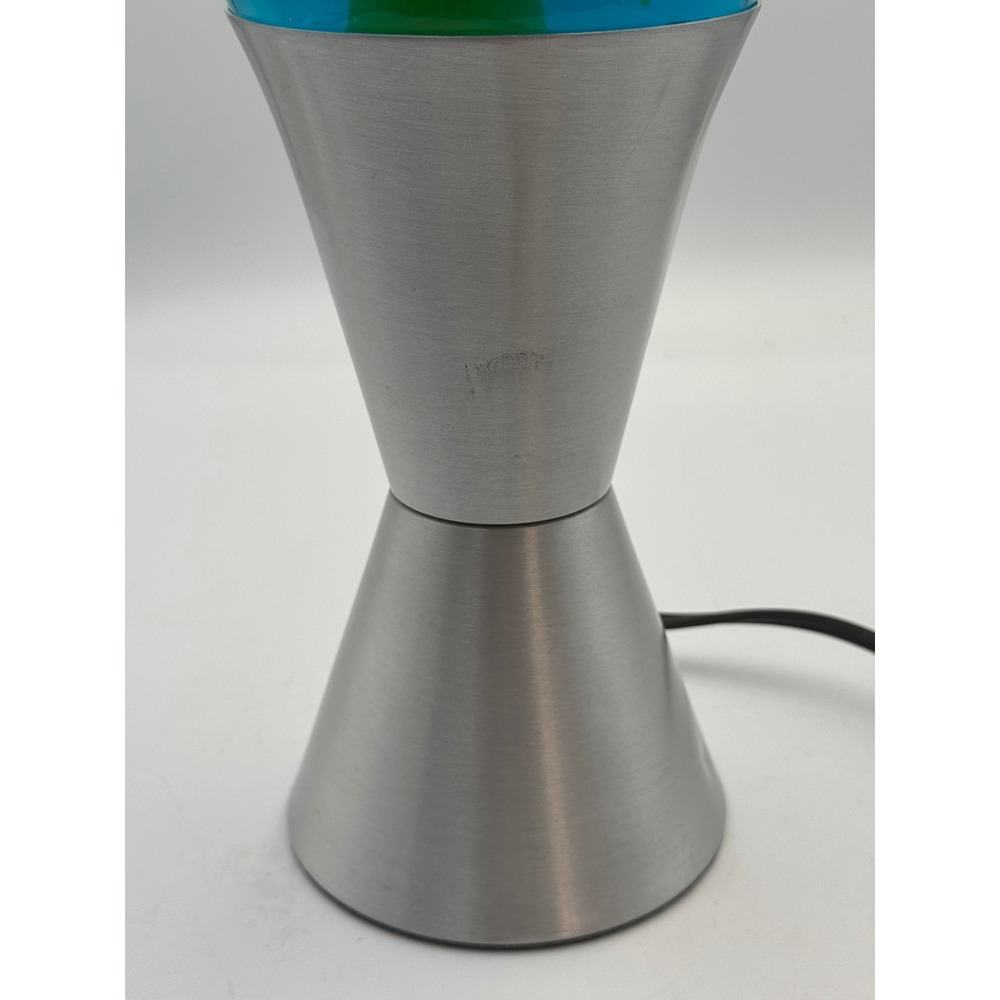 Vintage Lava Lite Lamp Blue Liquid Green Wax Brushed Silver Base 2001 E127444 - Picture 11 of 14